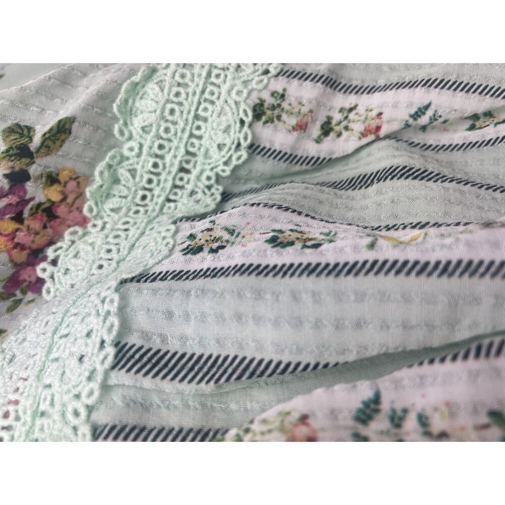 ~ Anthropologie XL Hemant & Nandita Blouse Floral Mint Lace Aqua Green Elastic - Picture 10 of 16